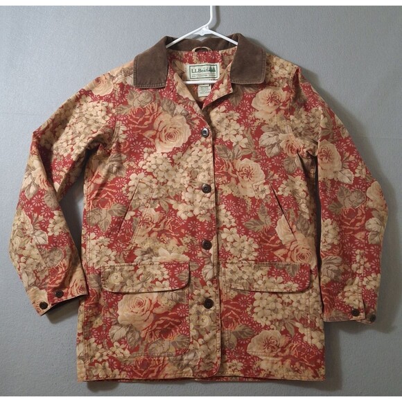 L.L. Bean Jackets & Blazers - LL Bean Floral Barn Jacket Womens Medium Corduroy Collar Chore Coat Cottagecore